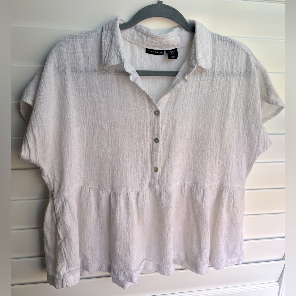 Flowy TAHARI Linen/Cotton White Top